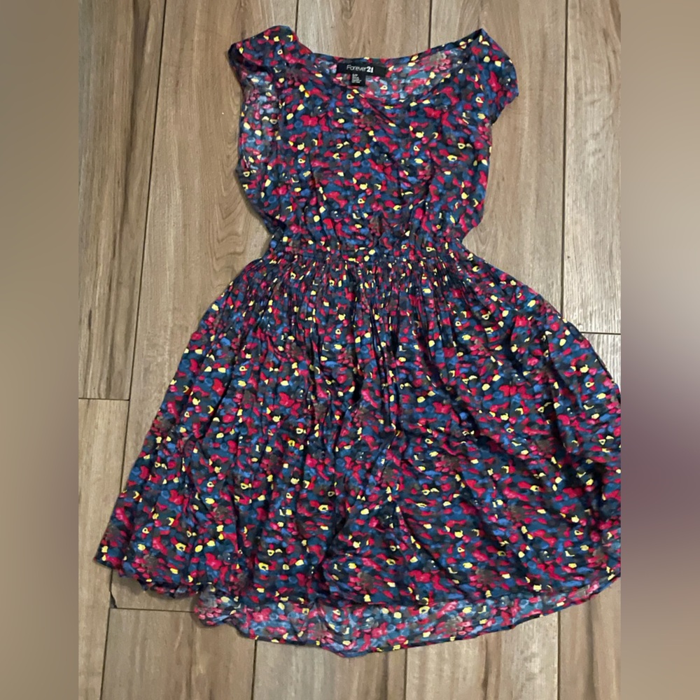 Forever 21 Floral Print Dress - Red, Blue, Yellow